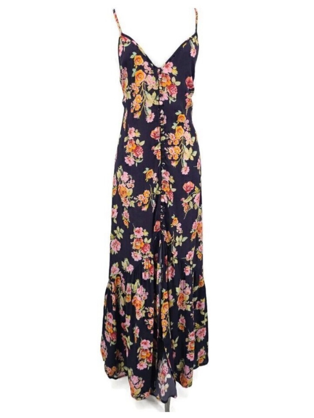 Flynn Skye Unbutton Me Floral Maxi Dress - Navy with Pink & Yellow Bloom